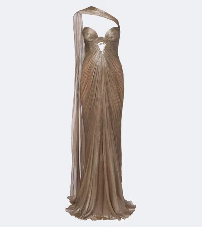 Maria Lucia Hohan Morgan Scarf-detail Pleated Silk Bustier Gown In Brown
