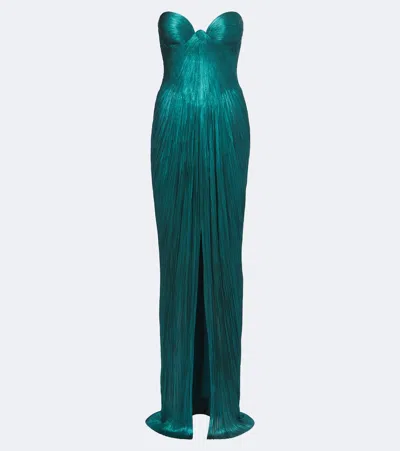 Maria Lucia Hohan Nadira Pleated Silk Bustier Gown In Green