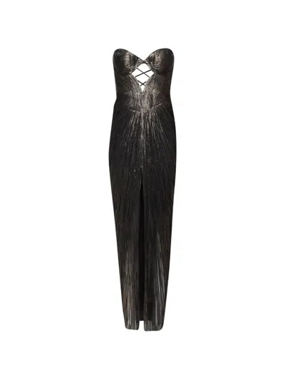 Maria Lucia Hohan Naima Cut-out Plissé-effect Maxi Dress In Gray