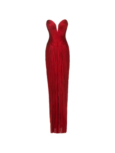 Maria Lucia Hohan Noor Pleated Lace-up Maxi Dress In Red