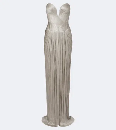 Maria Lucia Hohan Noor Pleated Silk Bustier Gown In Silver