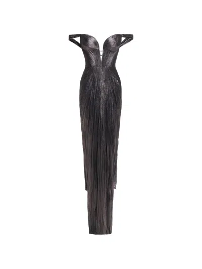 Maria Lucia Hohan Off-shoulder Pleated Maxi Dress In Black
