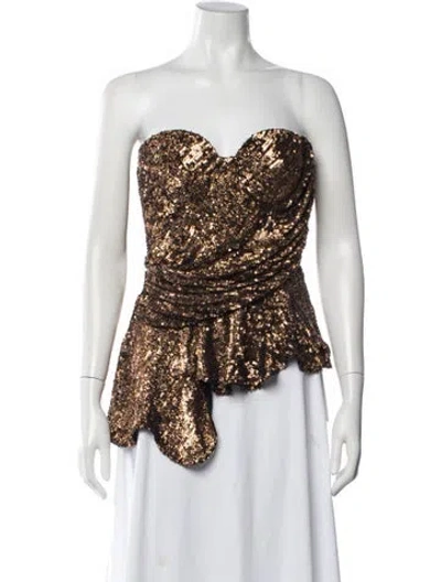 Pre-owned Maria Lucia Hohan Patterned Strapless Top In Gold