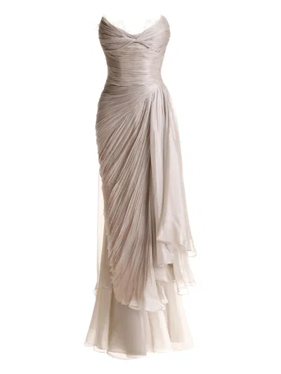 Maria Lucia Hohan Pleated Lace-trim Gown In Neutral