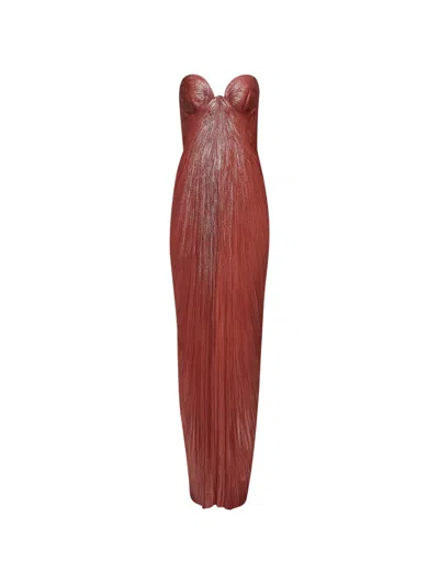 Maria Lucia Hohan Pleated Lace-up Maxi Dress In Brown