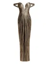 Maria Lucia Hohan Pleated Off-shoulder Maxi Dress In Gold