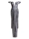 Maria Lucia Hohan Pleated Off-shoulder Maxi Dress In Gray