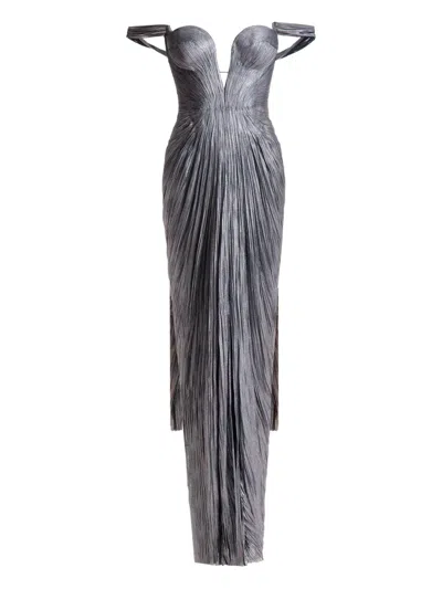 Maria Lucia Hohan Pleated Off-shoulder Maxi Dress In Gray