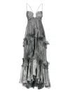 Maria Lucia Hohan Silk Draped Maxi Dress With Ruffle Details In Gray