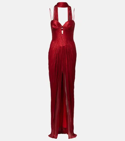 Maria Lucia Hohan Pleated Scarf-detail Silk Bustier Gown In Red