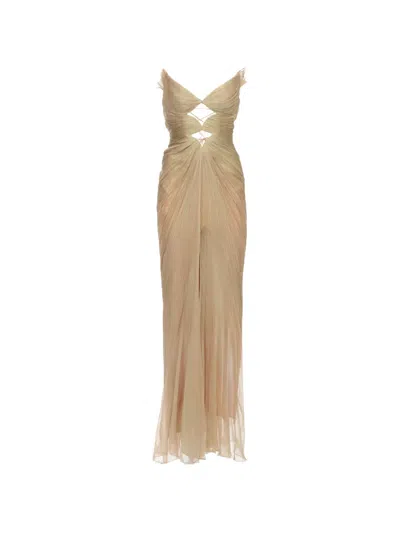 Maria Lucia Hohan Plissé-effect Cut-out Dress In Gold