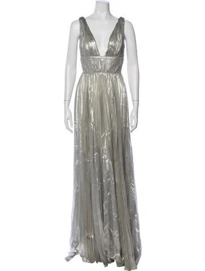 Pre-owned Maria Lucia Hohan Plunge Neckline Long Dress In Grey