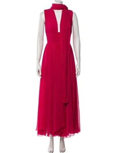 Pre-owned Maria Lucia Hohan Plunge Neckline Long Dress In Red