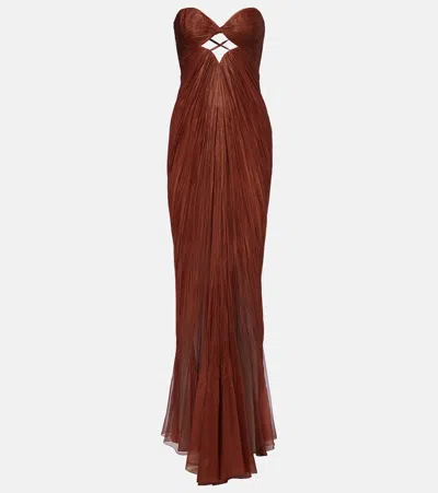 Maria Lucia Hohan Rachel Draped Silk Muslin Bustier Gown In Brown