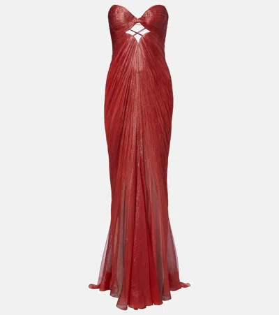 Maria Lucia Hohan Rachel Draped Silk Muslin Bustier Gown In Burgundy