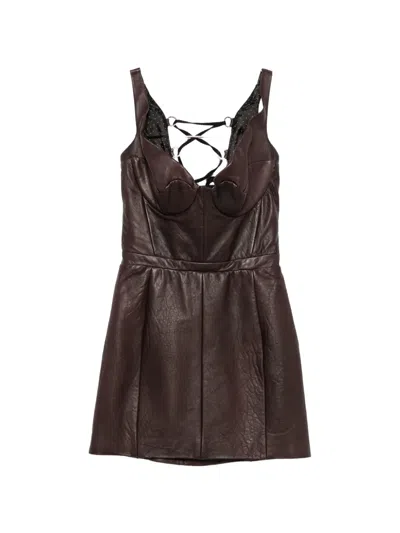 Maria Lucia Hohan Rika Lace-up Leather Mini Dress In Brown