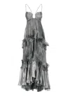 Maria Lucia Hohan Silk Draped Maxi Dress With Ruffle Details In Grey