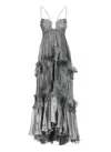 Maria Lucia Hohan Silk Draped Maxi Dress With Ruffle Details In Grey