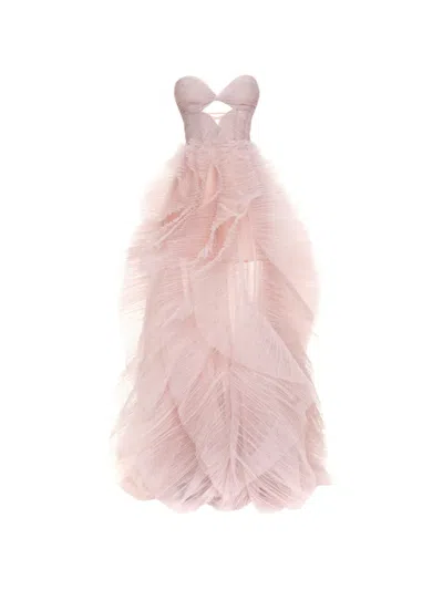 Maria Lucia Hohan Ruffled Lace-up Maxi Dress In Pink