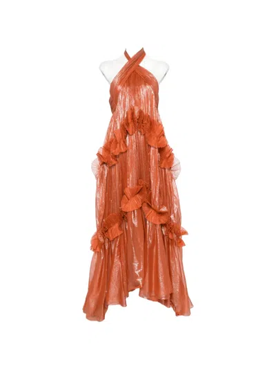 Maria Lucia Hohan Ruffled Metallic-effect Maxi Dress In Orange
