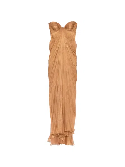 Maria Lucia Hohan Salima Pleated Maxi Dress In Brown