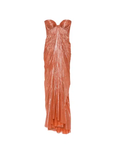Maria Lucia Hohan Salima Pleated Maxi Dress In Orange