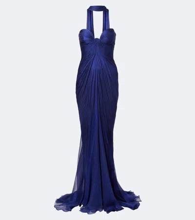 Maria Lucia Hohan Salima Silk Bustier Gown In Blue
