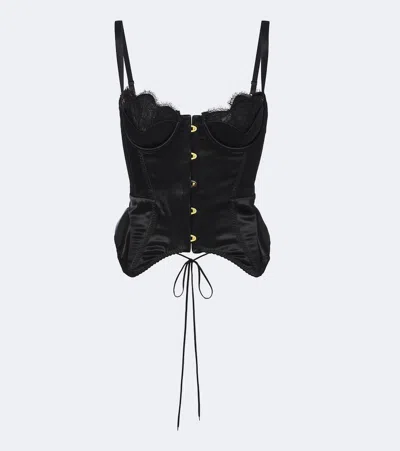 Maria Lucia Hohan Samya Lace-trimmed Satin Bustier Top In Black