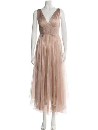 Pre-owned Maria Lucia Hohan Silk Long Dress In Neutral