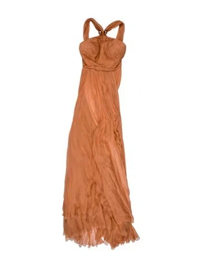 Pre-owned Maria Lucia Hohan Silk Long Dress In Orange