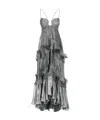 Maria Lucia Hohan Silk Draped Maxi Dress With Ruffle Details In Gray
