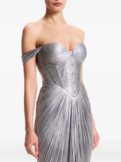 Maria Lucia Hohan Susie Off-shoulder Pleated Dress In Silver