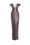 Maria Lucia Hohan Tia Draped Off-shoulder Corset Gown In Brown