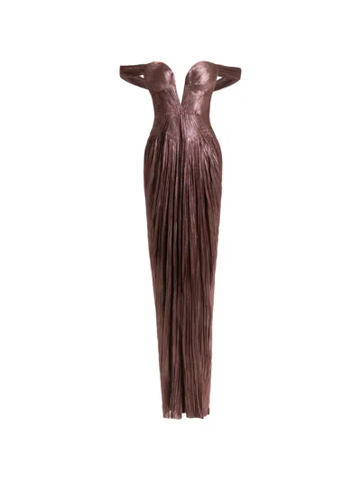 Maria Lucia Hohan Tia Off-shoulder Gown In Brown