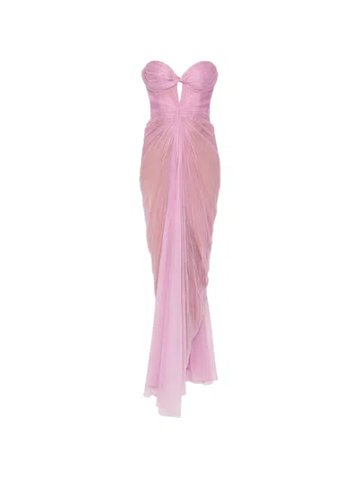 Maria Lucia Hohan Tomina Ruched Lace-up Maxi Dress In Pink