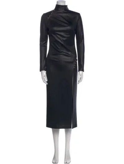 Pre-owned Maria Lucia Hohan Turtleneck Midi Length Dress In Black