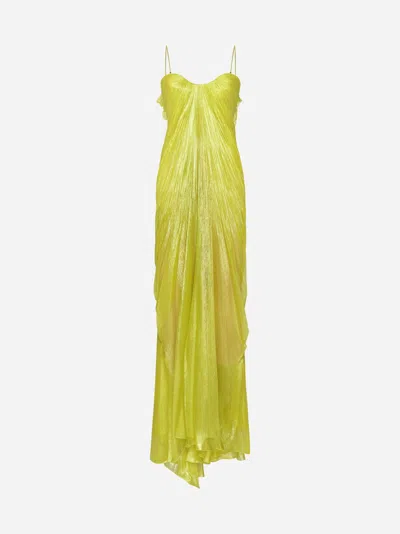 Maria Lucia Hohan Victoria Silk Long Dress In Lime
