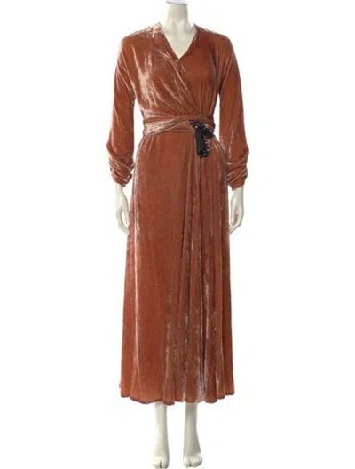 Pre-owned Maria Lucia Hohan V-neck Long Dress In Brown