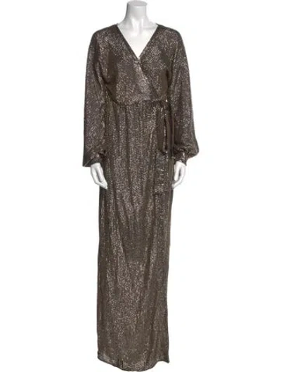 Pre-owned Maria Lucia Hohan V-neck Long Dress In Gold