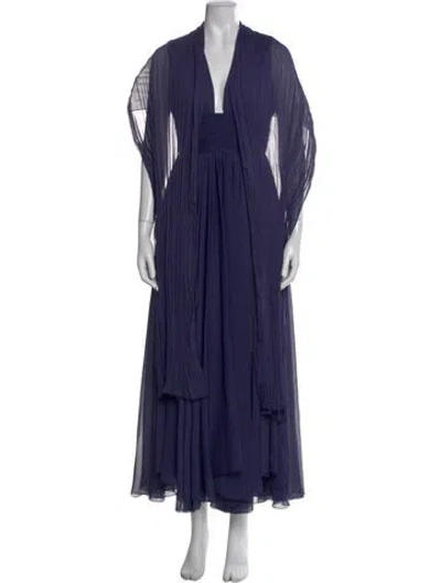 Pre-owned Maria Lucia Hohan V-neck Long Dress W/ Tags In Blue