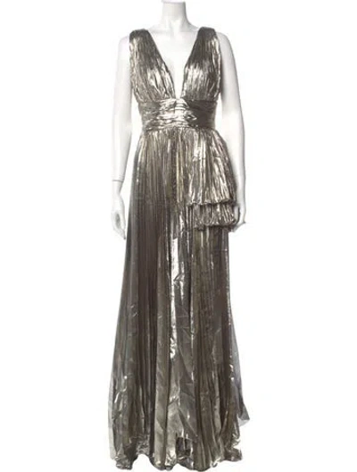 Pre-owned Maria Lucia Hohan V-neck Long Dress W/ Tags In Silver