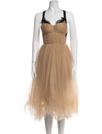 Pre-owned Maria Lucia Hohan V-neck Midi Length Dress In Neutrals