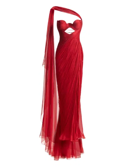 Maria Lucia Hohan Yasmine Cut-out Draped Gown In Red