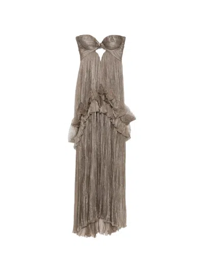 Maria Lucia Hohan Yumi Pleated Ruffled Maxi Dress In Gray