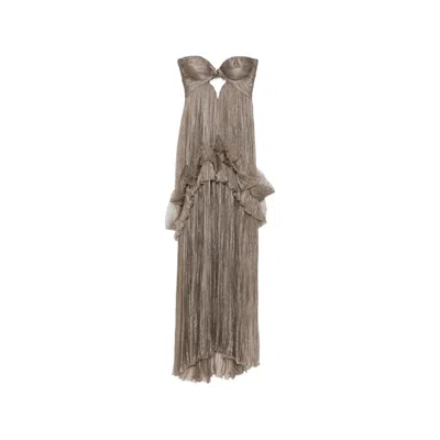 Maria Lucia Hohan Yumi Pleated Ruffled Maxi Dress In Brown