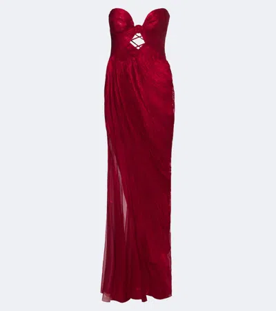 Maria Lucia Hohan Zephyra Metallic Silk Corset Gown In Red