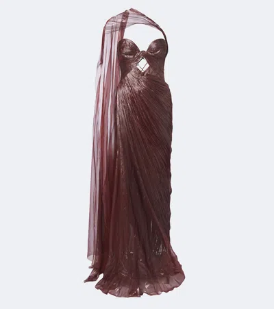 Maria Lucia Hohan Zephyra Scarf-detail Silk Bustier Gown In Burgundy