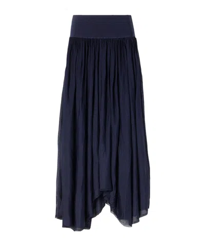 Maria Mcmanus Asymmetrical Plissé Midi Skirt In Blue