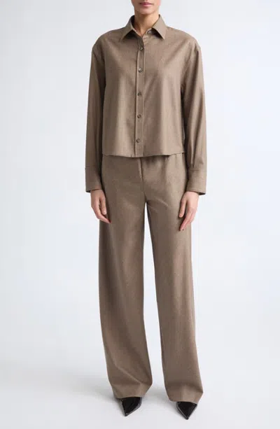 Maria Mcmanus Button Sleeve Cropped Wool Blend Shirt In Brown