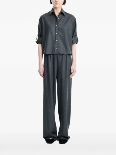 Maria Mcmanus Button-sleeve Cropped Shirt In Blue